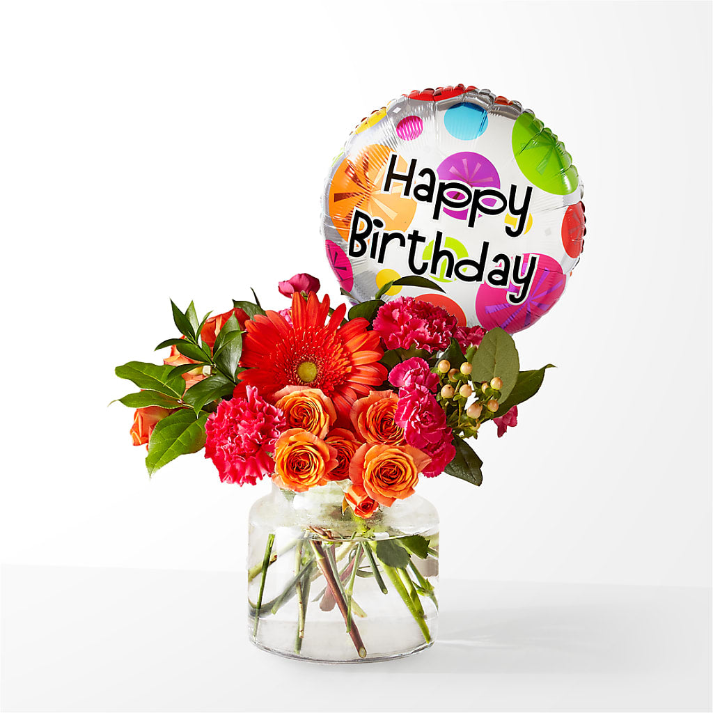 Fiesta Bouquet with Birthday Balloon – Maplewood Florist, Maplewood NJ