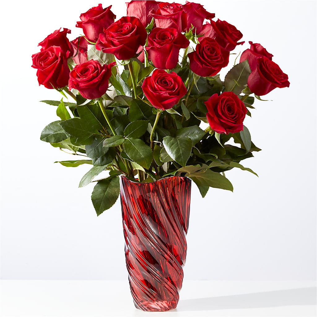 Classic Love Red Rose Bouquet with Luxe Swirl Vase – Maplewood Florist, Maplewood NJ
