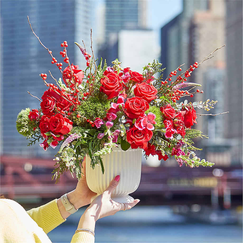 Big Red Bow Bouquet –  Maplewood Florist, Maplewood NJ