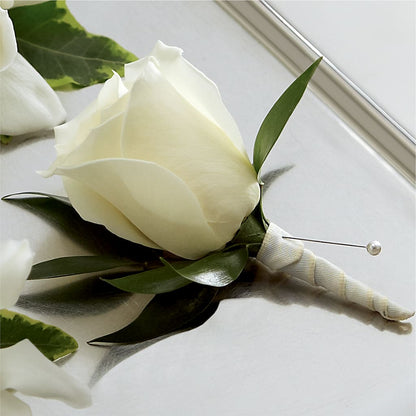 White Rose Boutonniere –  Maplewood Florist, Maplewood NJ